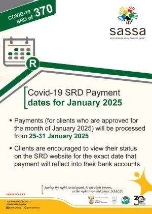 SASSA SRD R370 Grant Payment Dates are Issued for January 2025